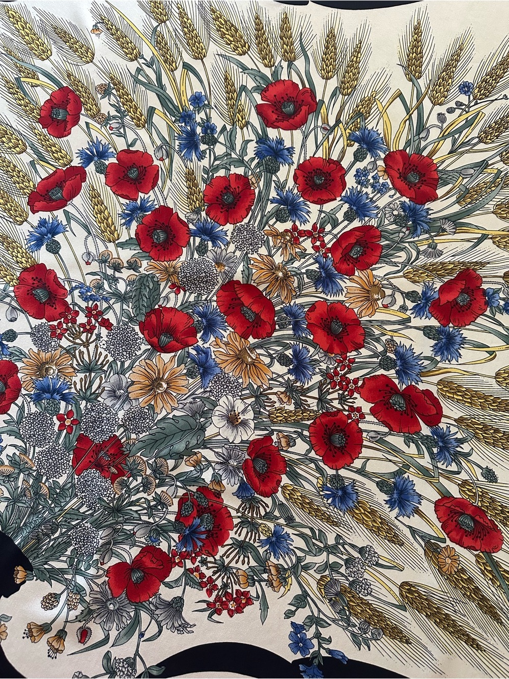 Vintage GUCCI Vittorio Accornero Flora Silk Scarf Poppies Wheat Cornflowers - Picture 2 of 13